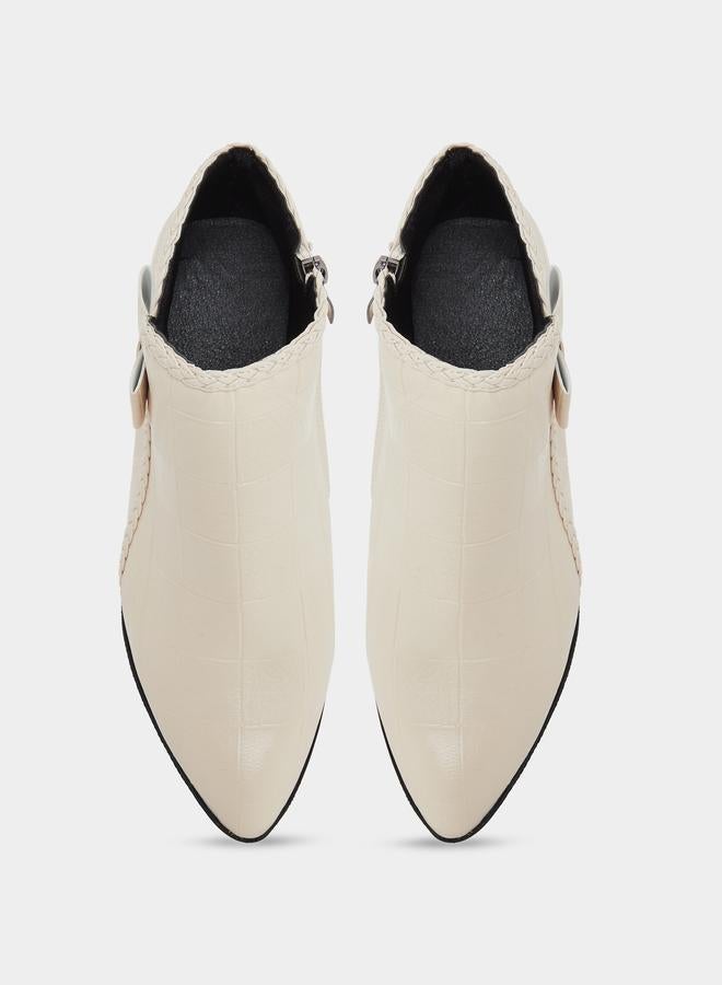 Take Two Women Beige Textured Embossed Ankle Boots - Image 5